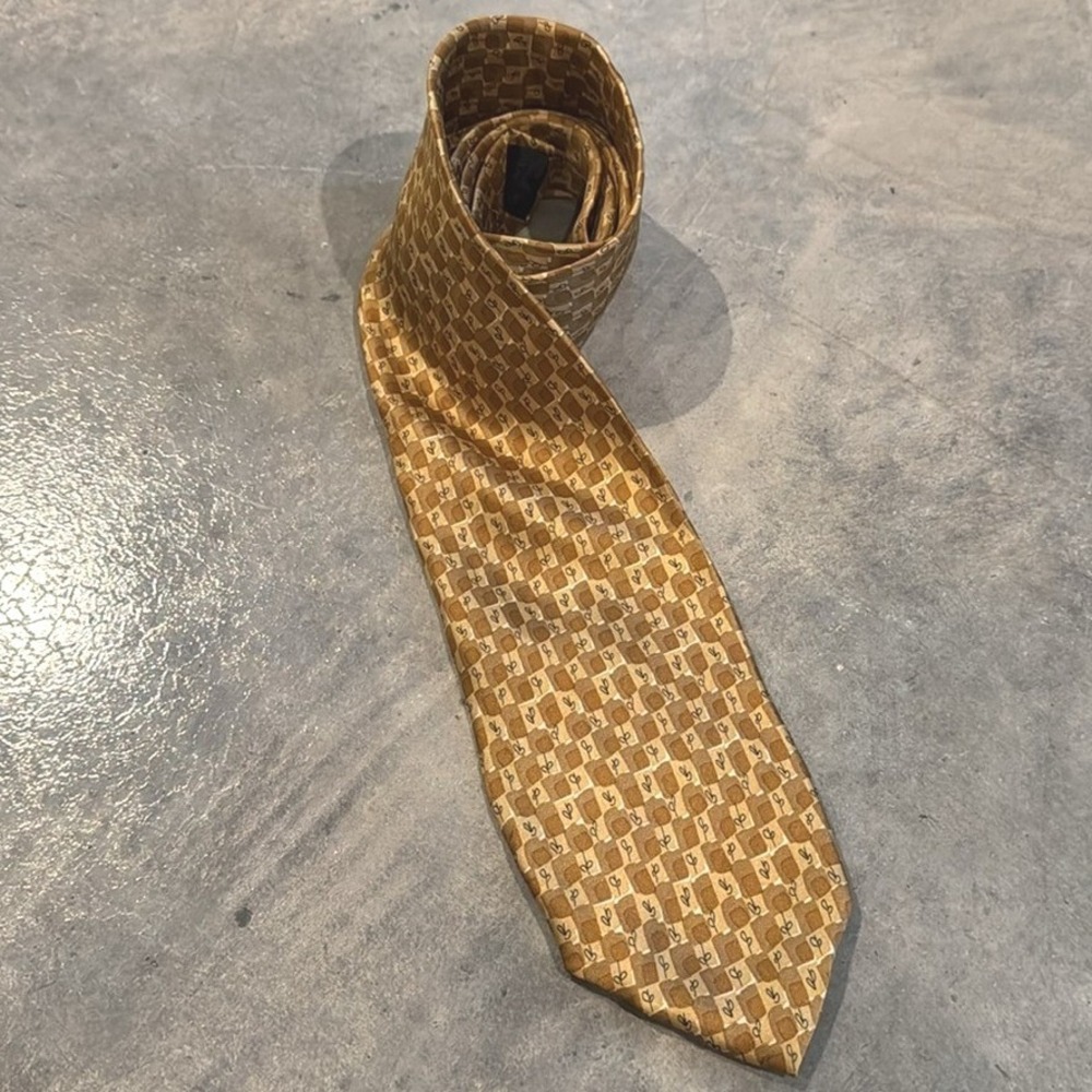 Jerry Garcia Tree Collection 15 Gold Brown All Over Pattern Silk Necktie Tie‎